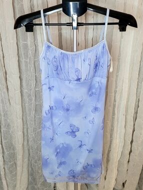 Candy Rocket Made in USA Vintage 90s Y2K Butterfly Mesh Milkmaid Dress Blue